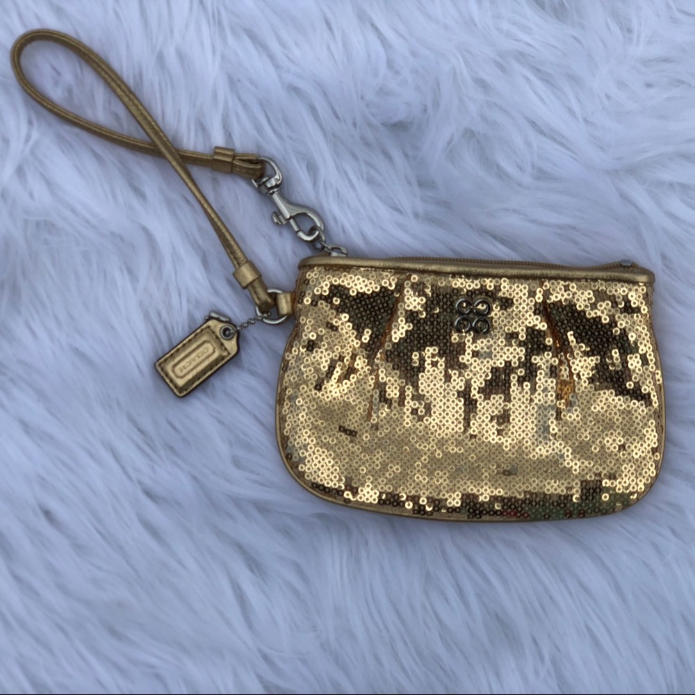 NWOT Gold Sequined Coach Wristlet